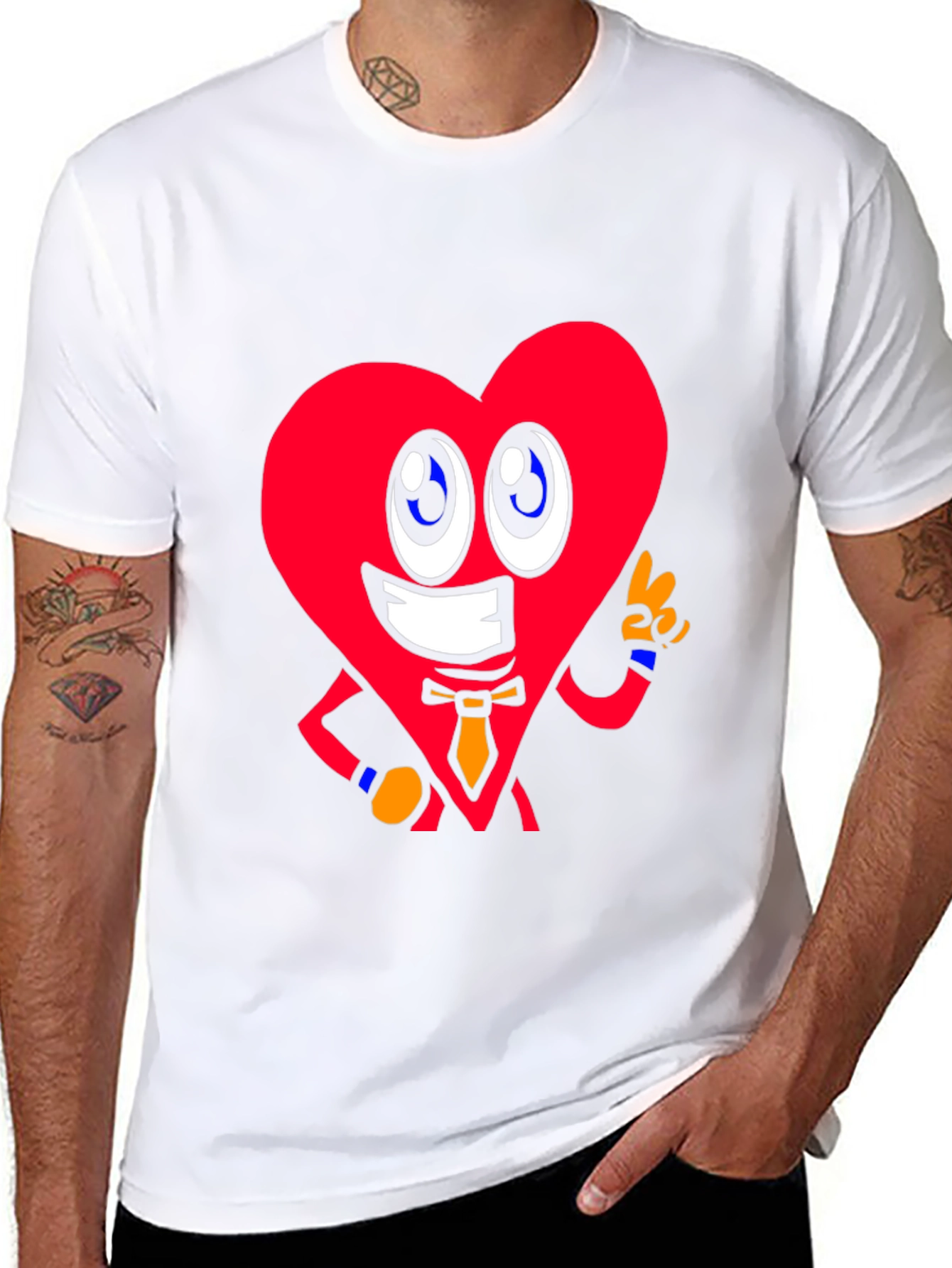 Cartoon Heart Graphic Tee - Black Cotton Shirt