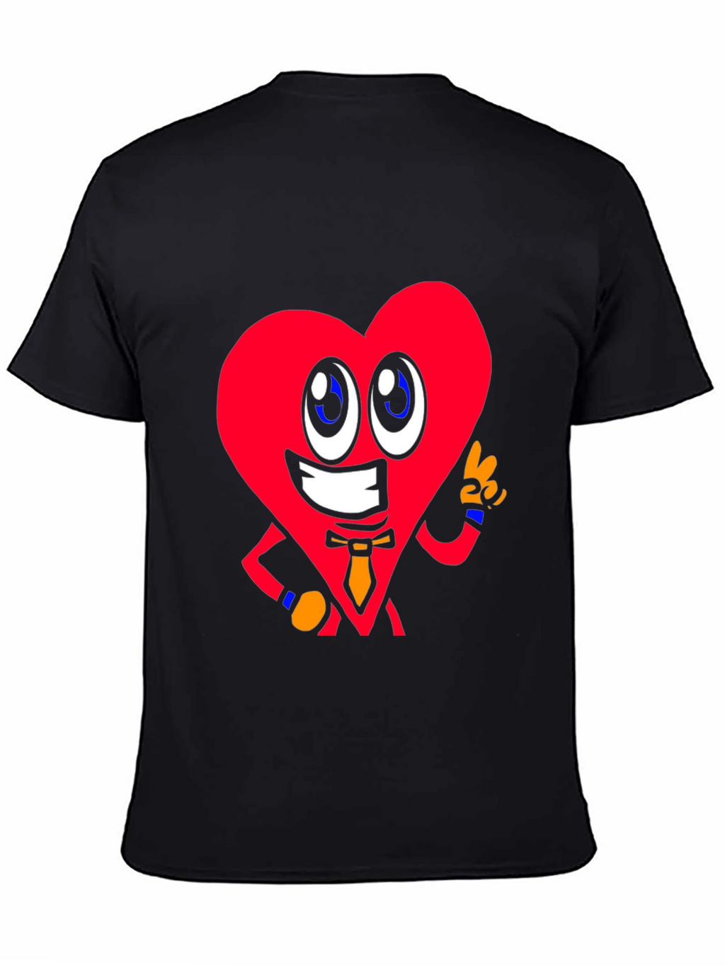 Cartoon Heart Graphic Tee - Black Cotton Shirt