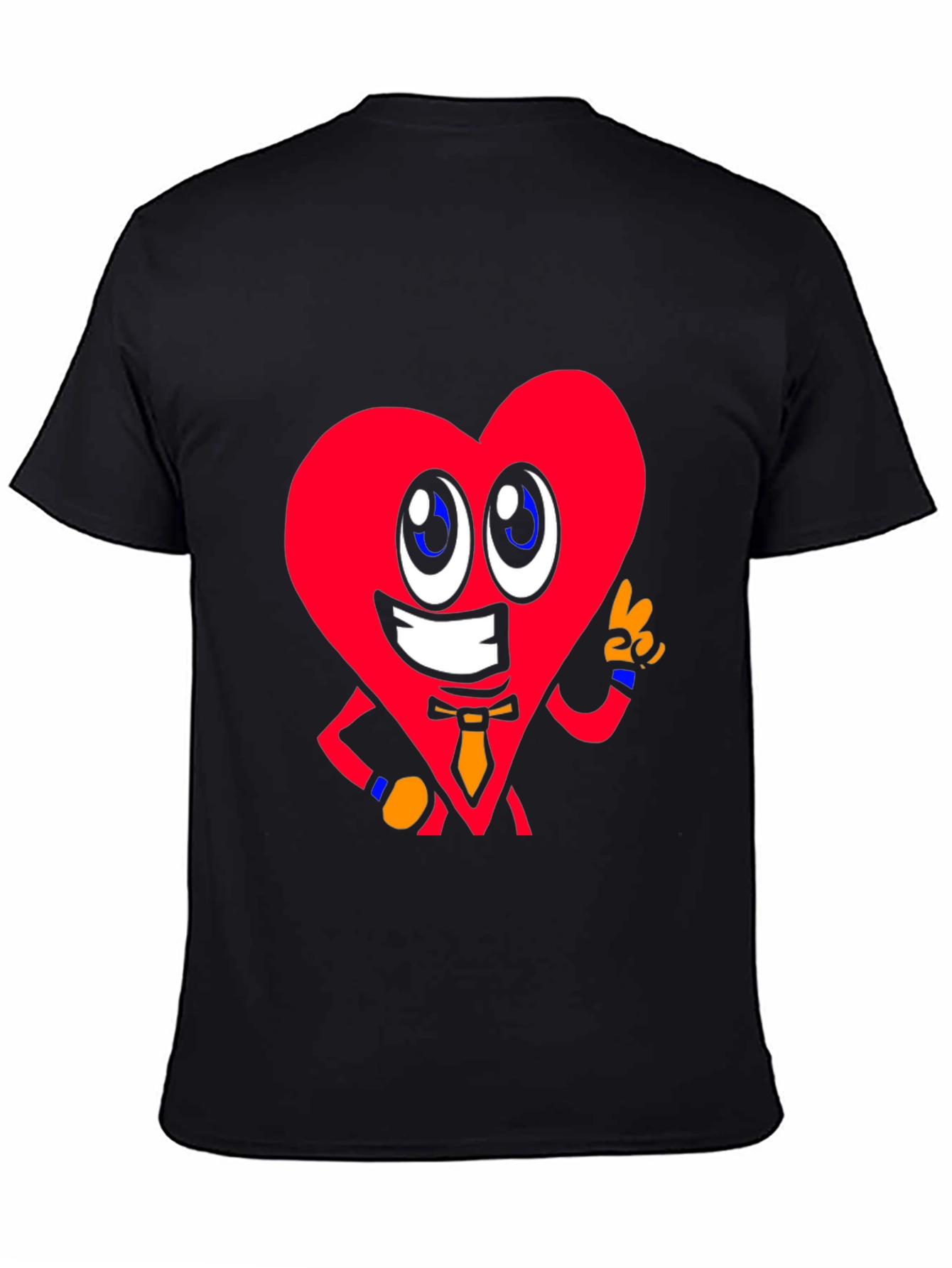 Cartoon Heart Graphic Tee - Black Cotton Shirt