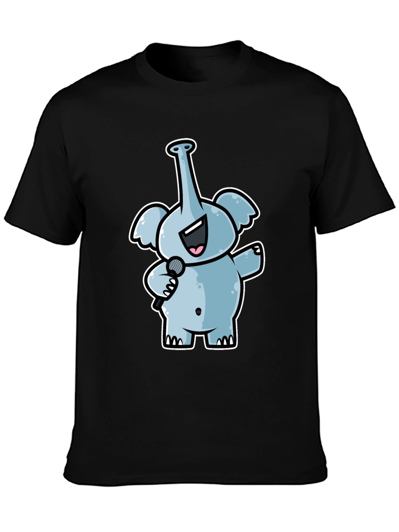 Singing Elephant Graphic Tee - Black Cotton T-Shirt