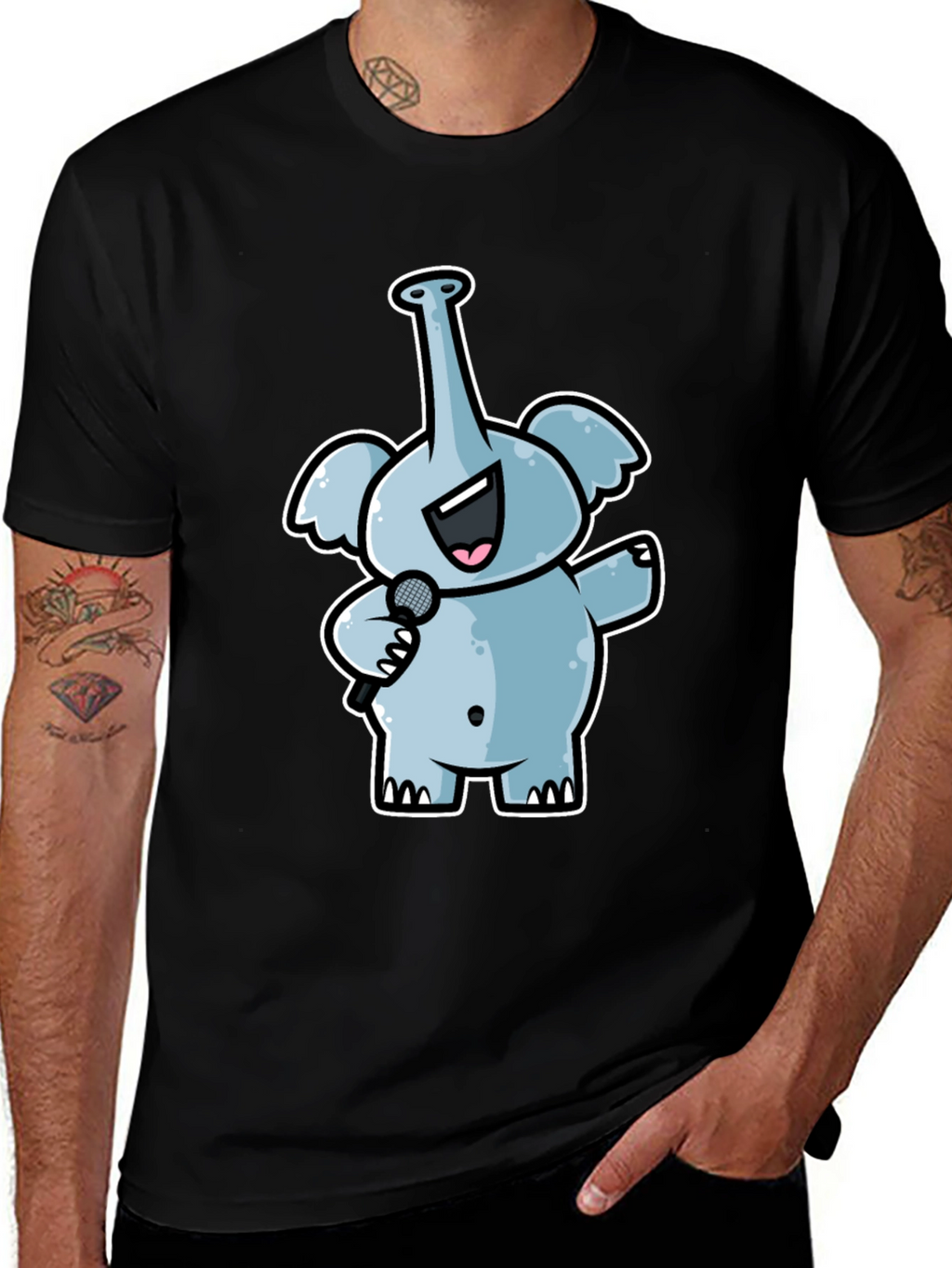 Singing Elephant Graphic Tee - Black Cotton T-Shirt