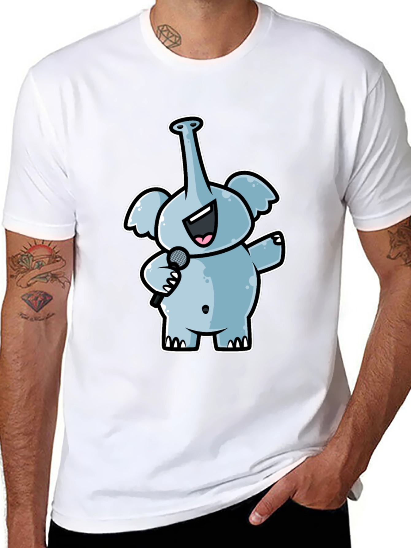 Singing Elephant Graphic Tee - Black Cotton T-Shirt