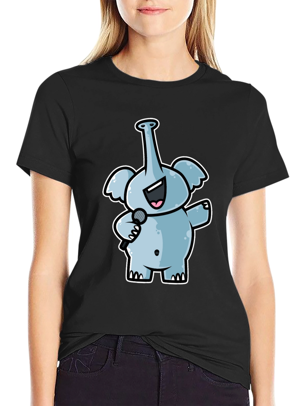 Singing Elephant Graphic Tee - Black Cotton T-Shirt