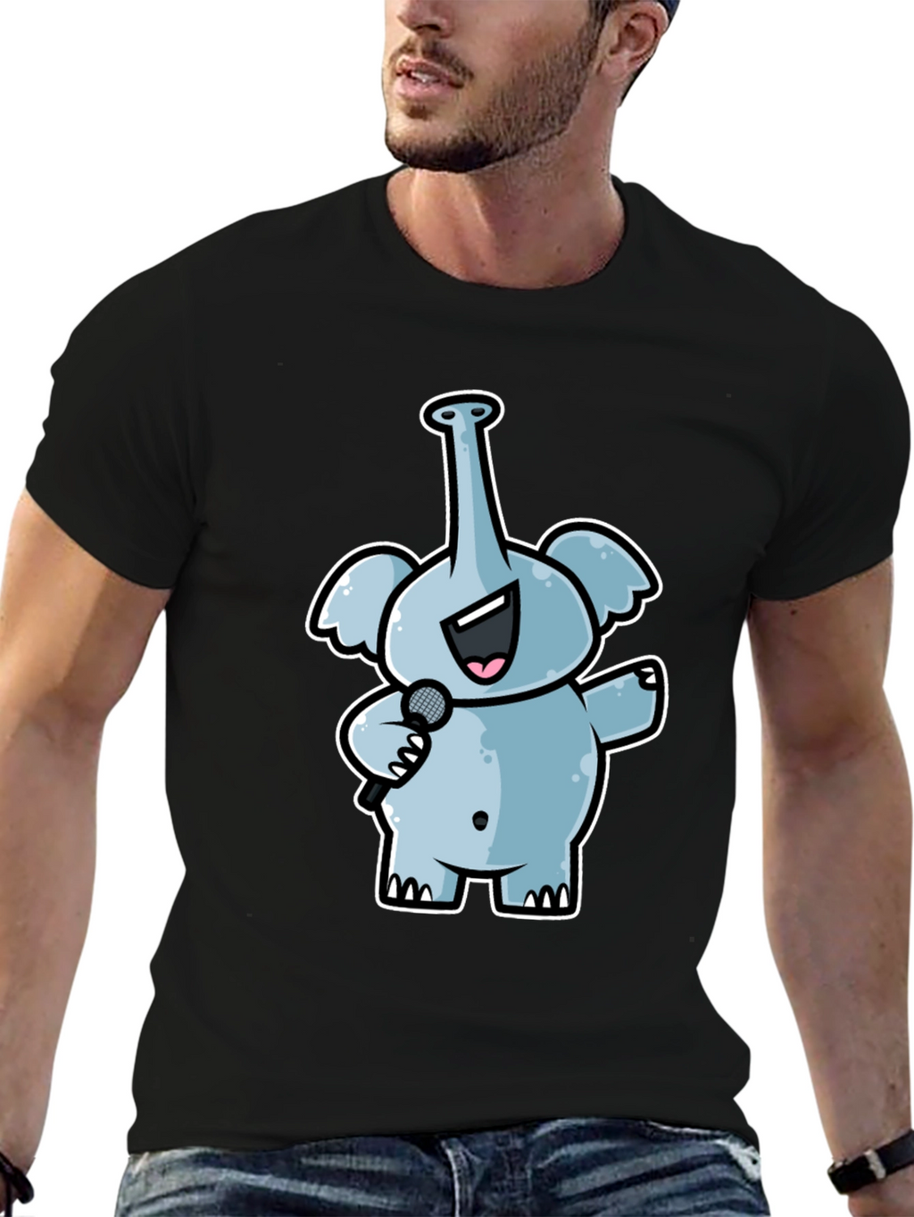 Singing Elephant Graphic Tee - Black Cotton T-Shirt