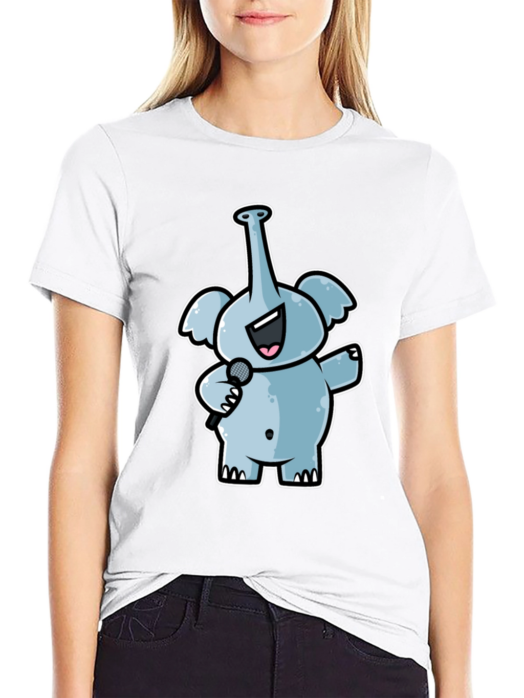 Singing Elephant Graphic Tee - Black Cotton T-Shirt