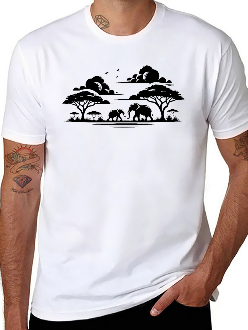 African Safari Elephant Silhouette Mens T-Shirt