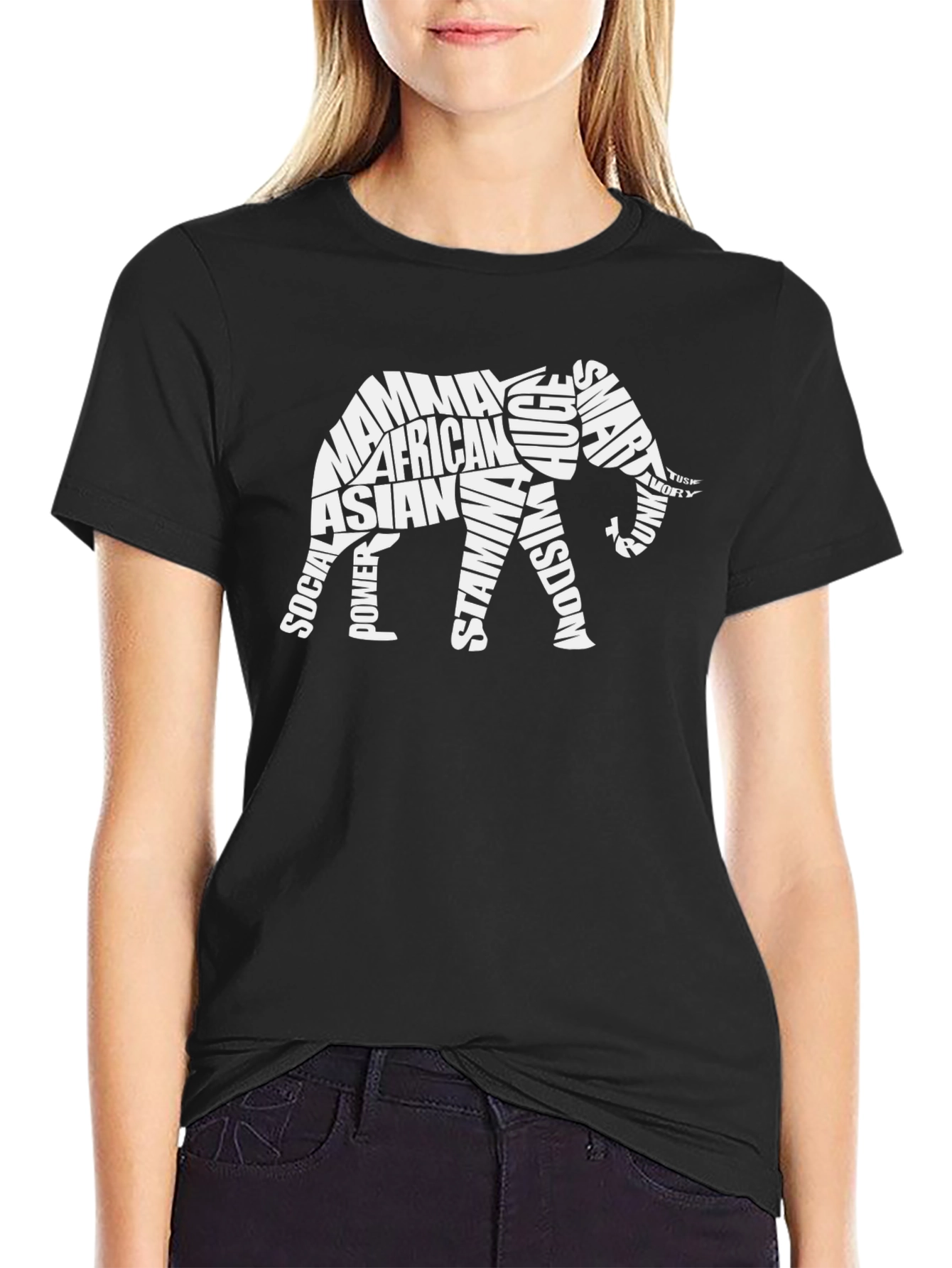 Elephant Word Art Graphic Tee - Unique Design