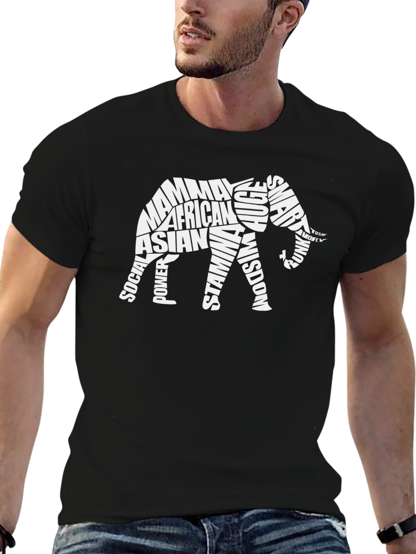 Elephant Word Art Graphic Tee - Unique Design