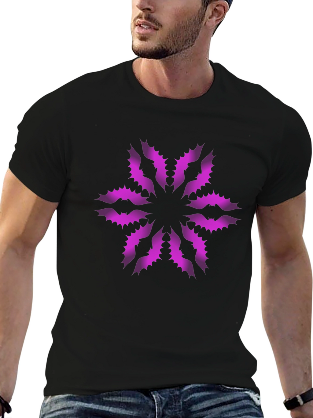 Stylish Black T-Shirt with Unique Floral Pattern