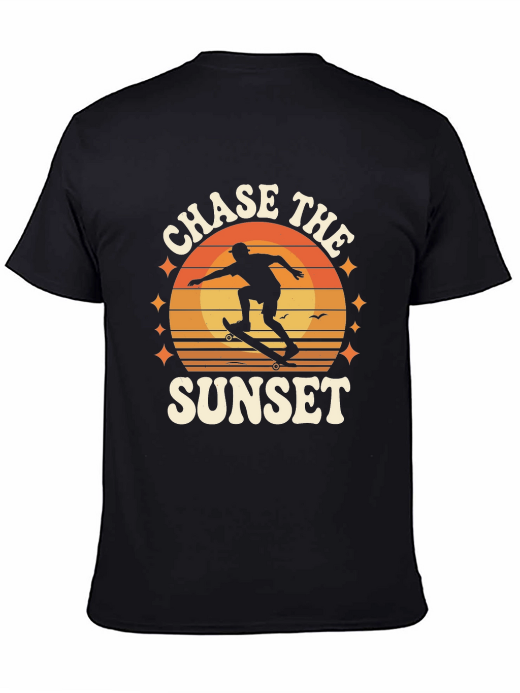 Chase the Sunset Black Graphic Tee - Skateboarder Design
