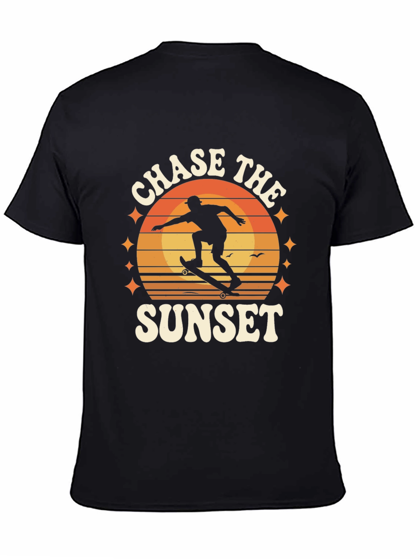 Chase the Sunset Black Graphic Tee - Skateboarder Design