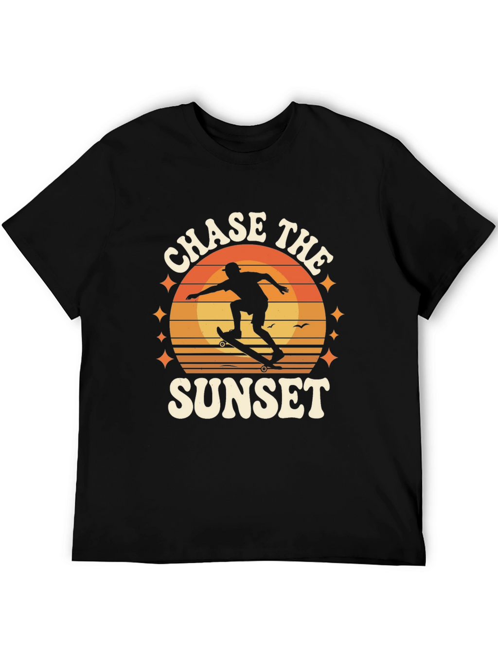 Chase the Sunset Black Graphic Tee - Skateboarder Design