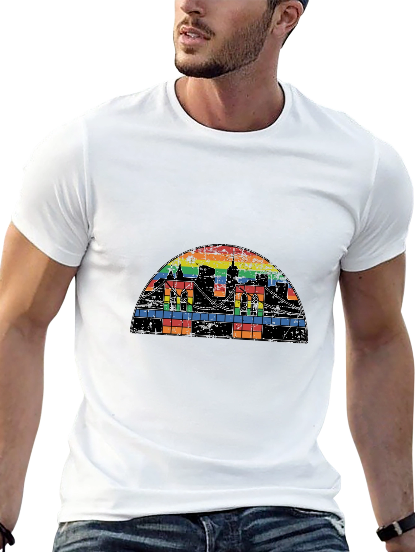 Rainbow Cityscape Graphic T-Shirt