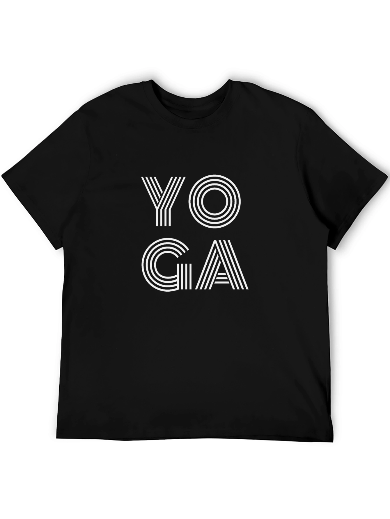 Yoga Striped Graphic Tee - Black Cotton Casual T-Shirt