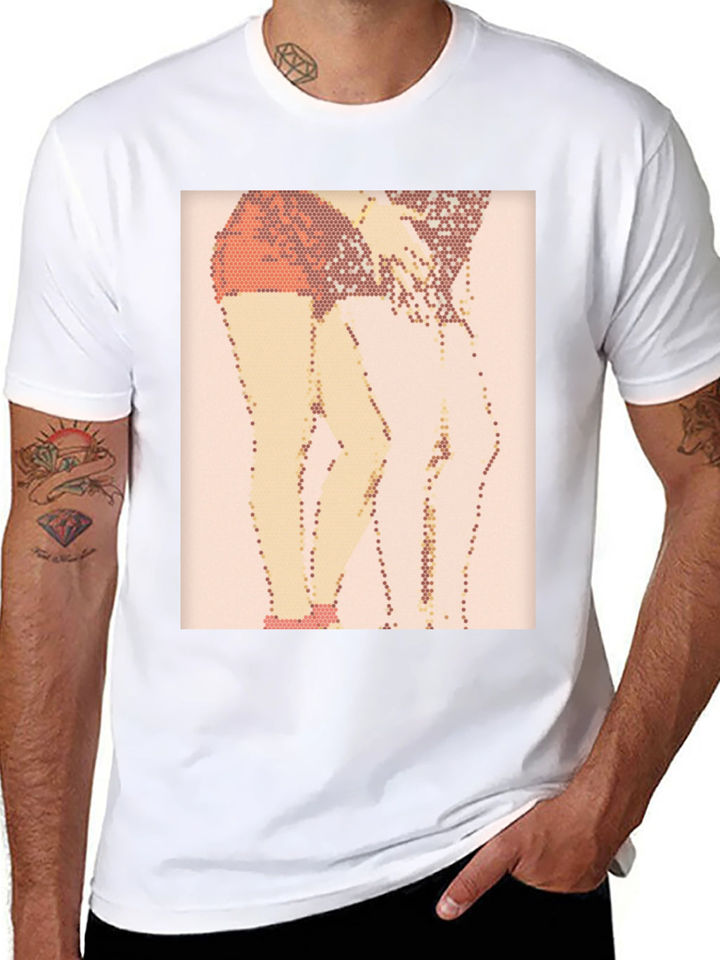 Abstract Mosaic Leg Black T-Shirt