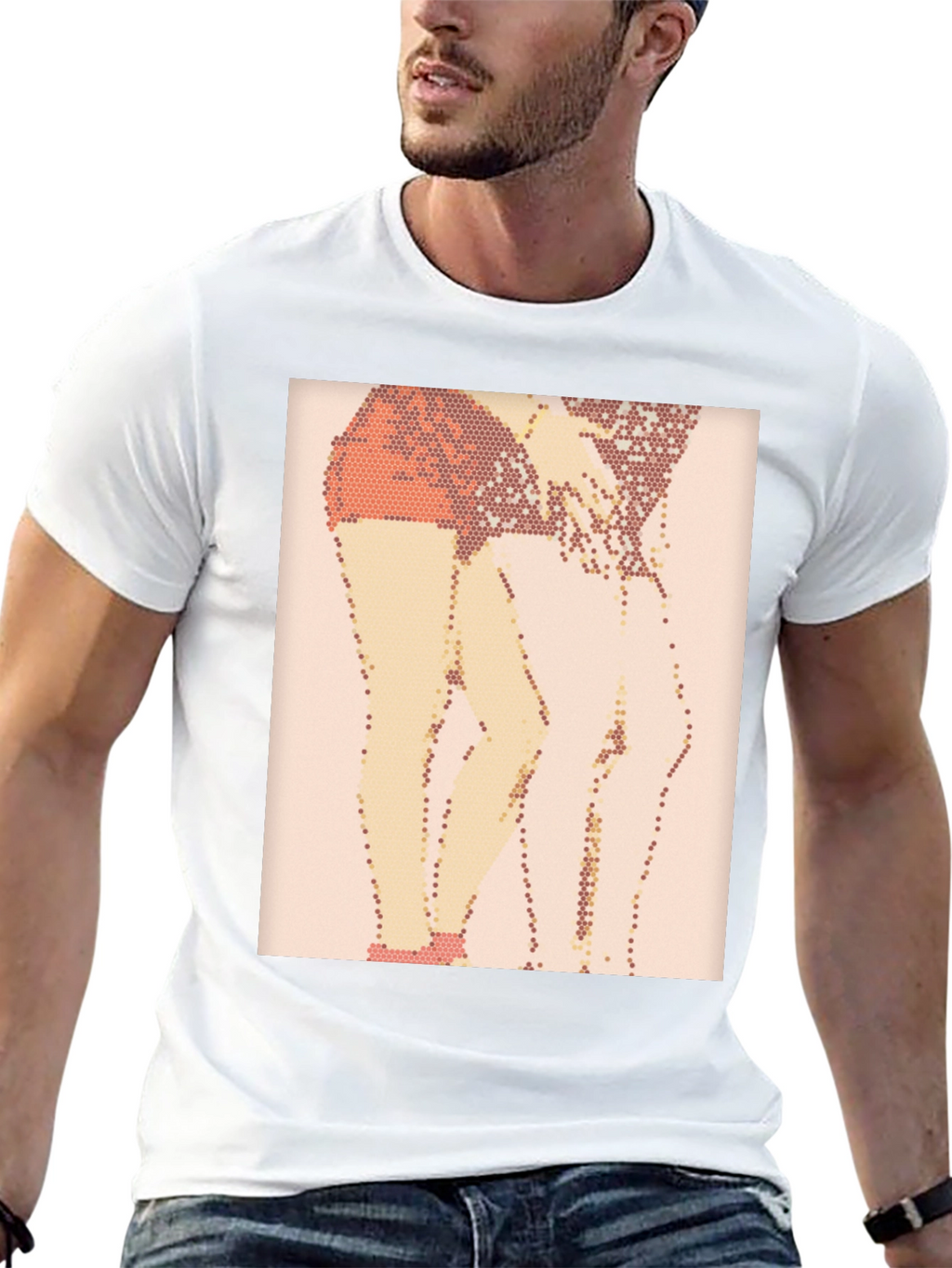 Abstract Mosaic Leg Black T-Shirt