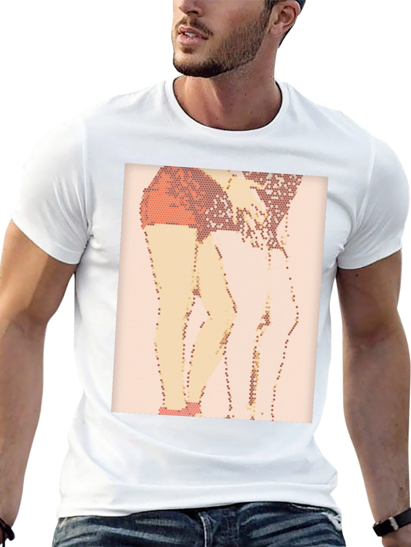 Abstract Mosaic Leg Black T-Shirt