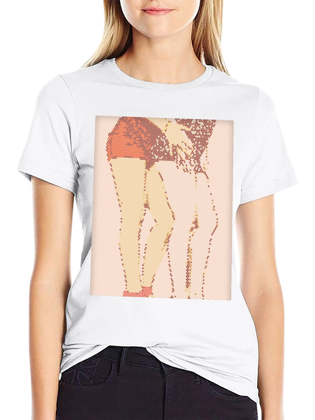 Abstract Mosaic Leg Black T-Shirt