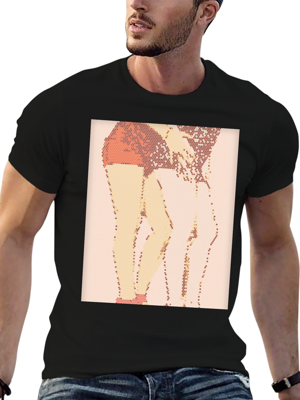 Abstract Mosaic Leg Black T-Shirt