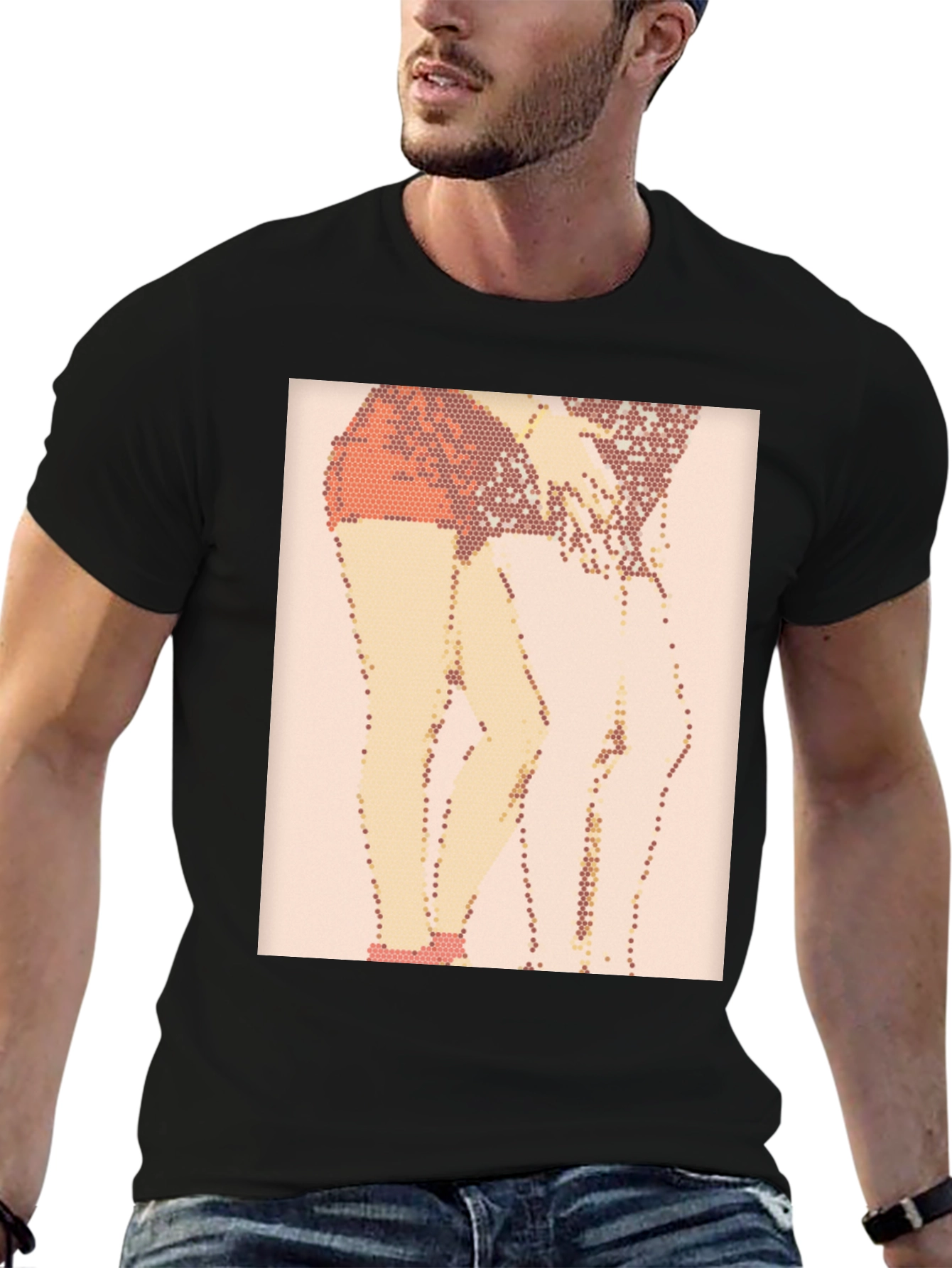 Abstract Mosaic Leg Black T-Shirt