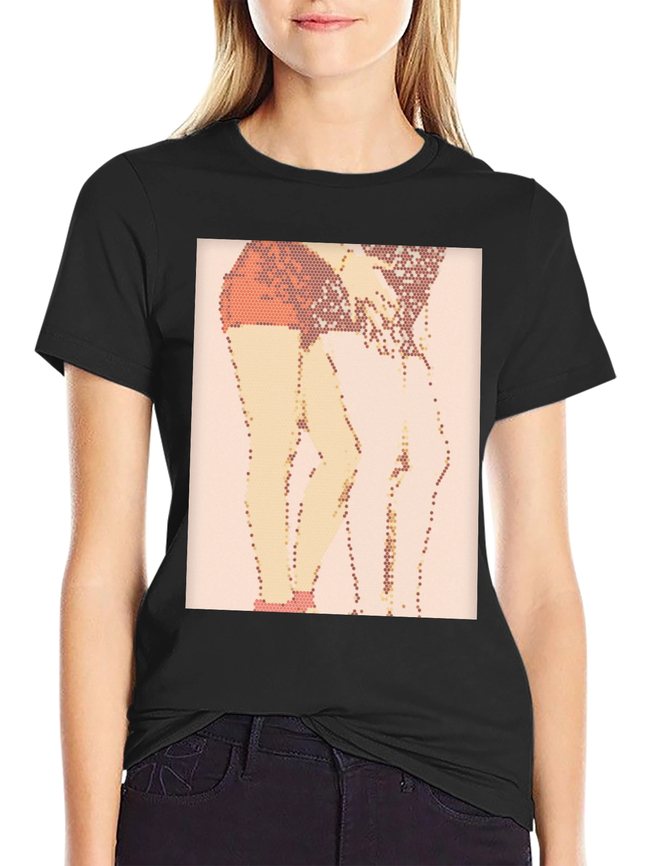 Abstract Mosaic Leg Black T-Shirt