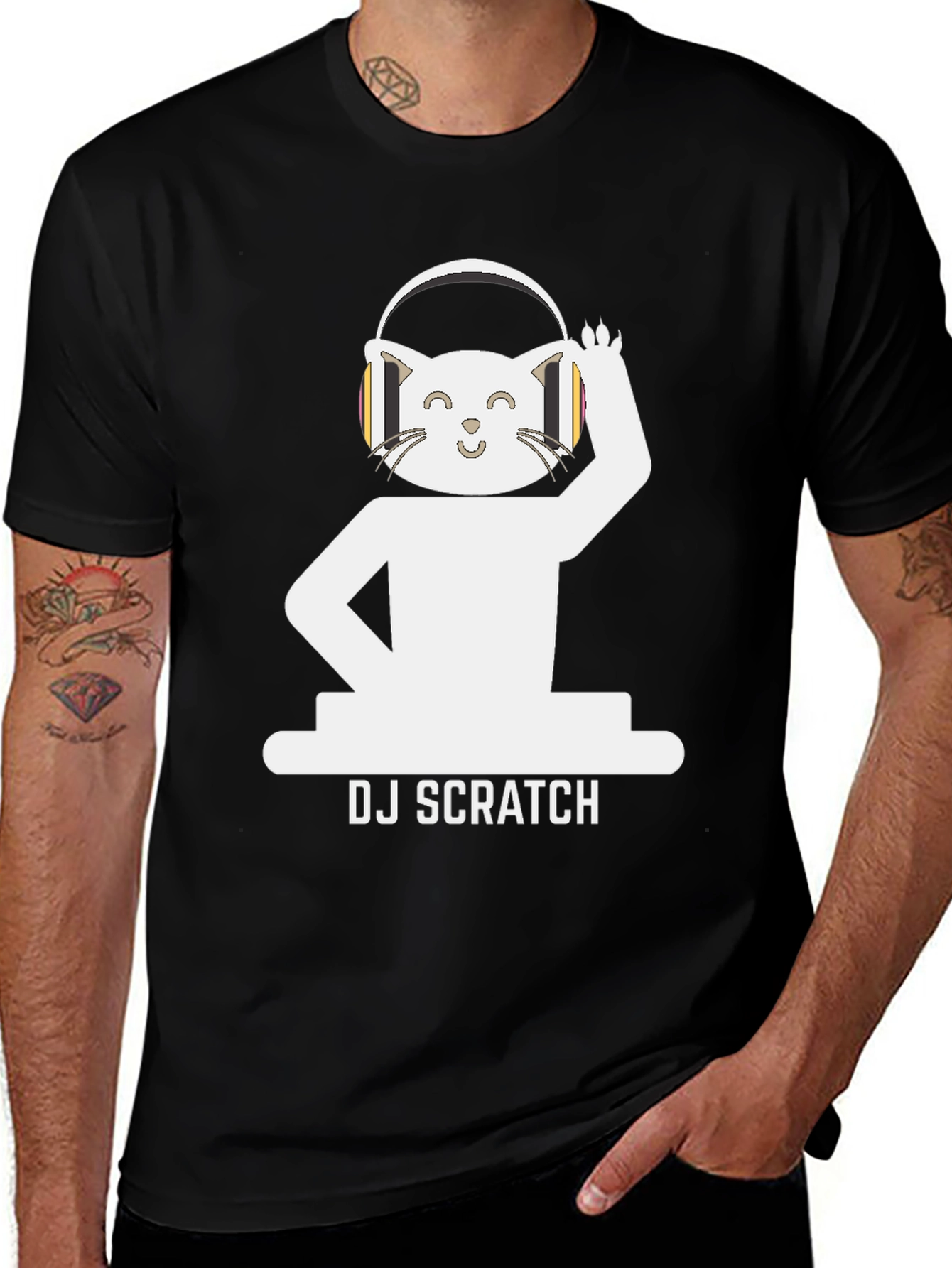 DJ Scratch Cat Graphic Tee - Cool Music Lover T-Shirt