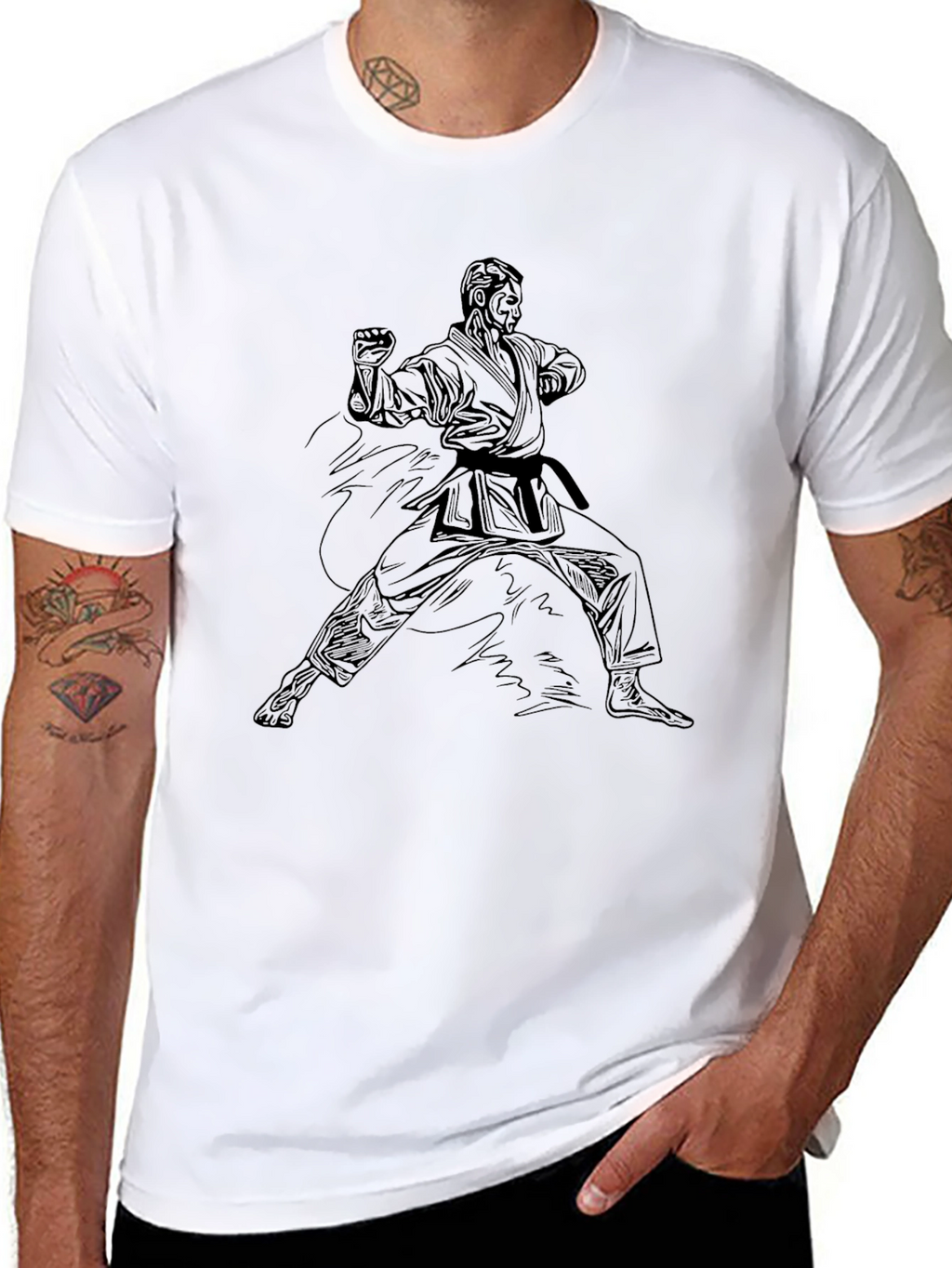 Karate Pose Graphic Black T-Shirt