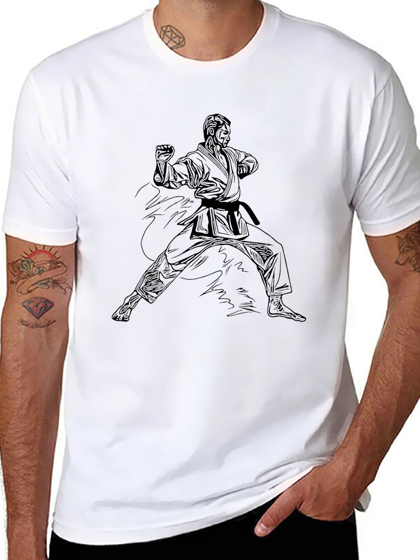 Karate Pose Graphic Black T-Shirt