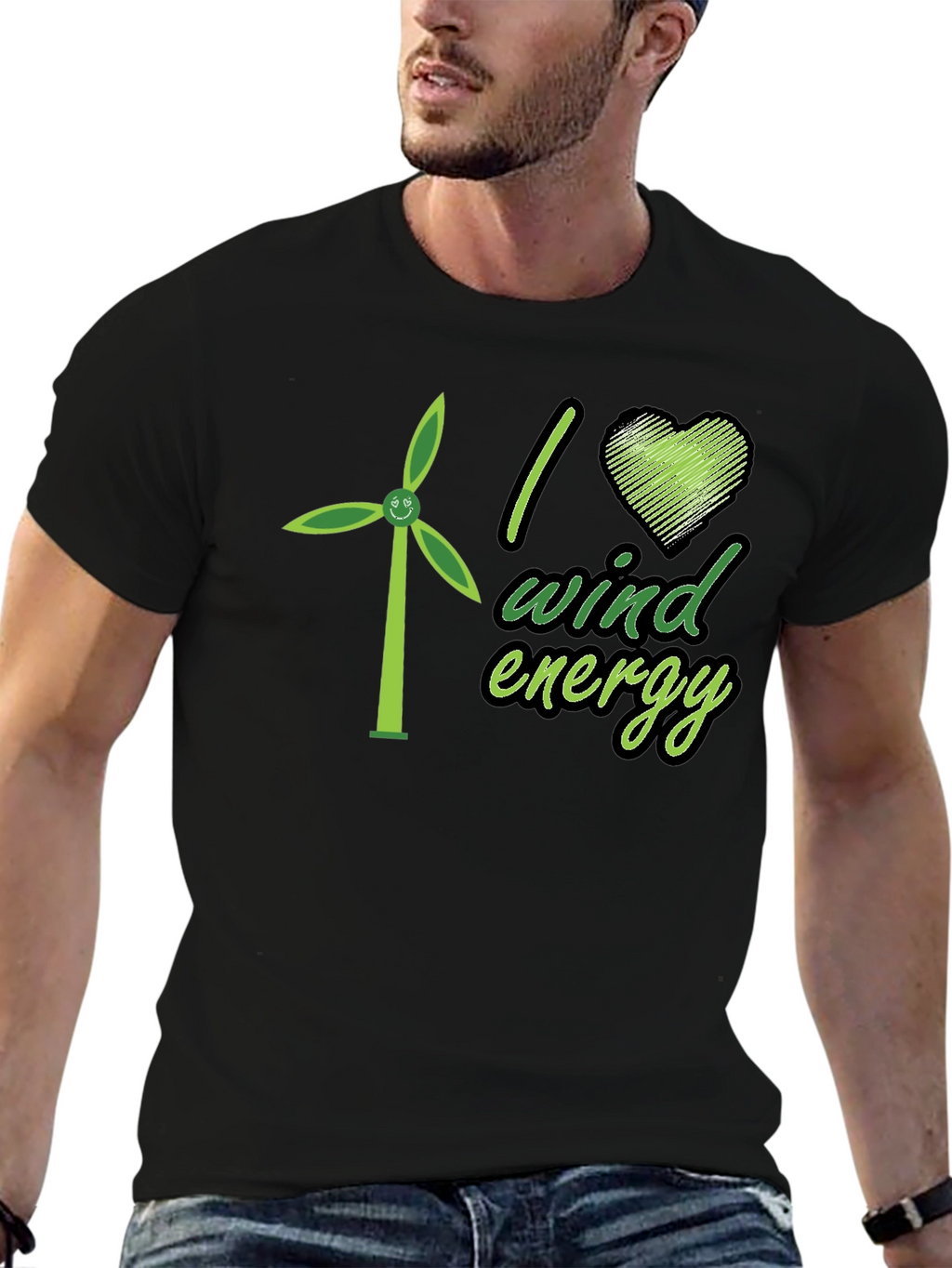 I Love Wind Energy Black T-Shirt