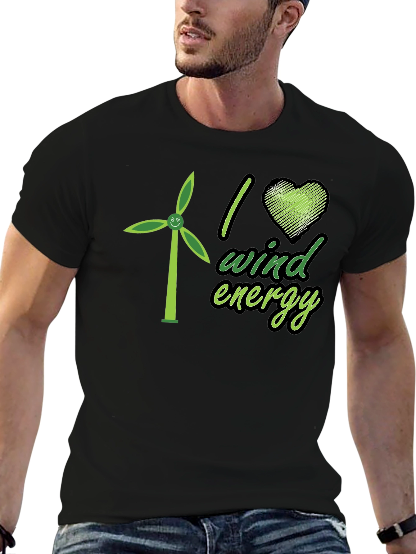 I Love Wind Energy Black T-Shirt