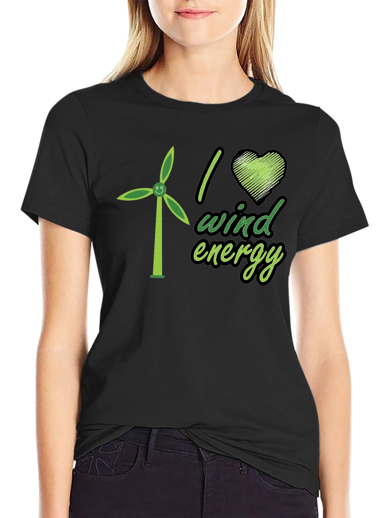 I Love Wind Energy Black T-Shirt
