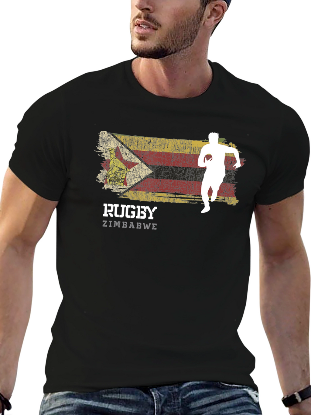 Zimbabwe Rugby T-Shirt - Distressed Flag Design