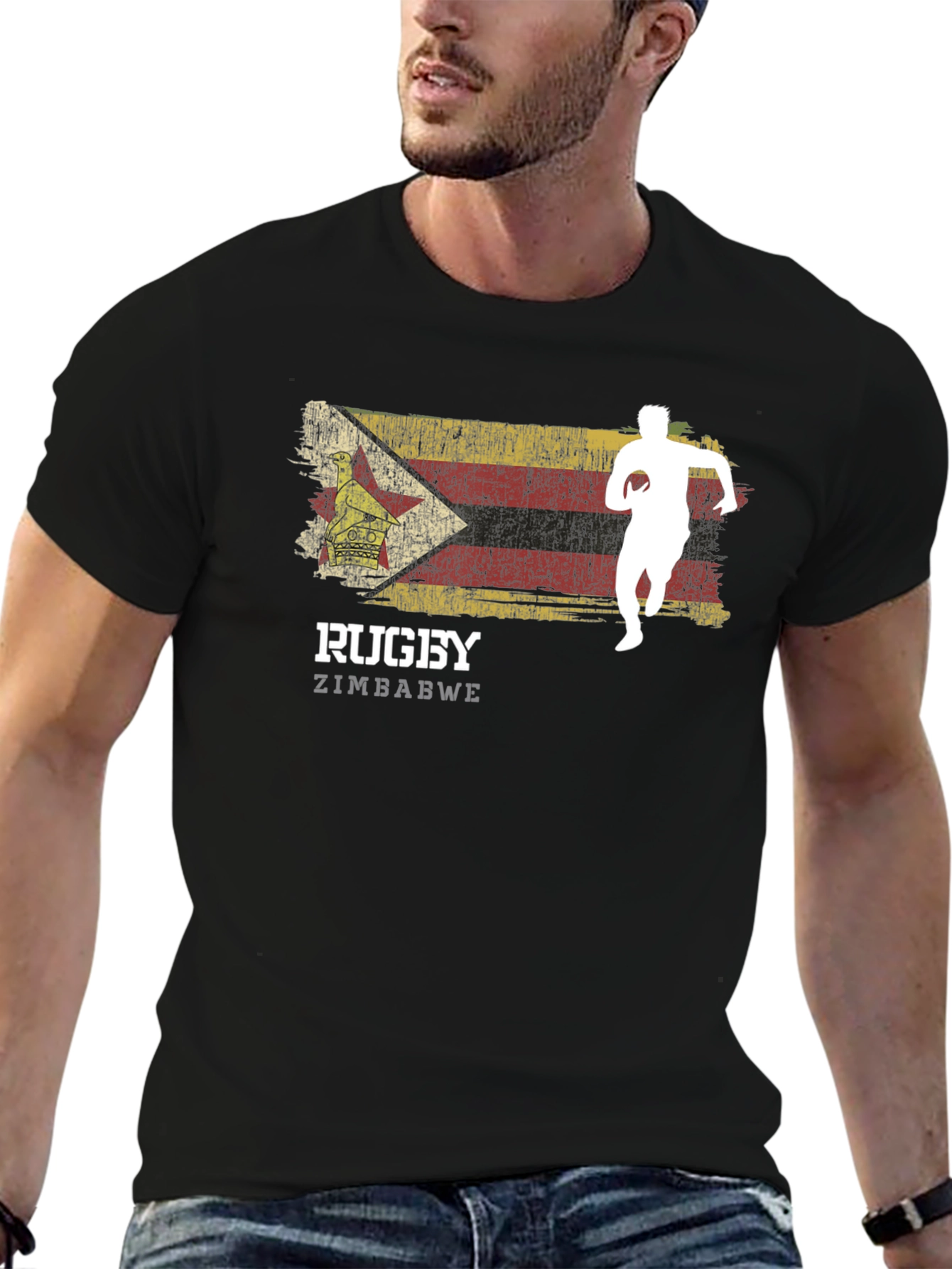 Zimbabwe Rugby T-Shirt - Distressed Flag Design