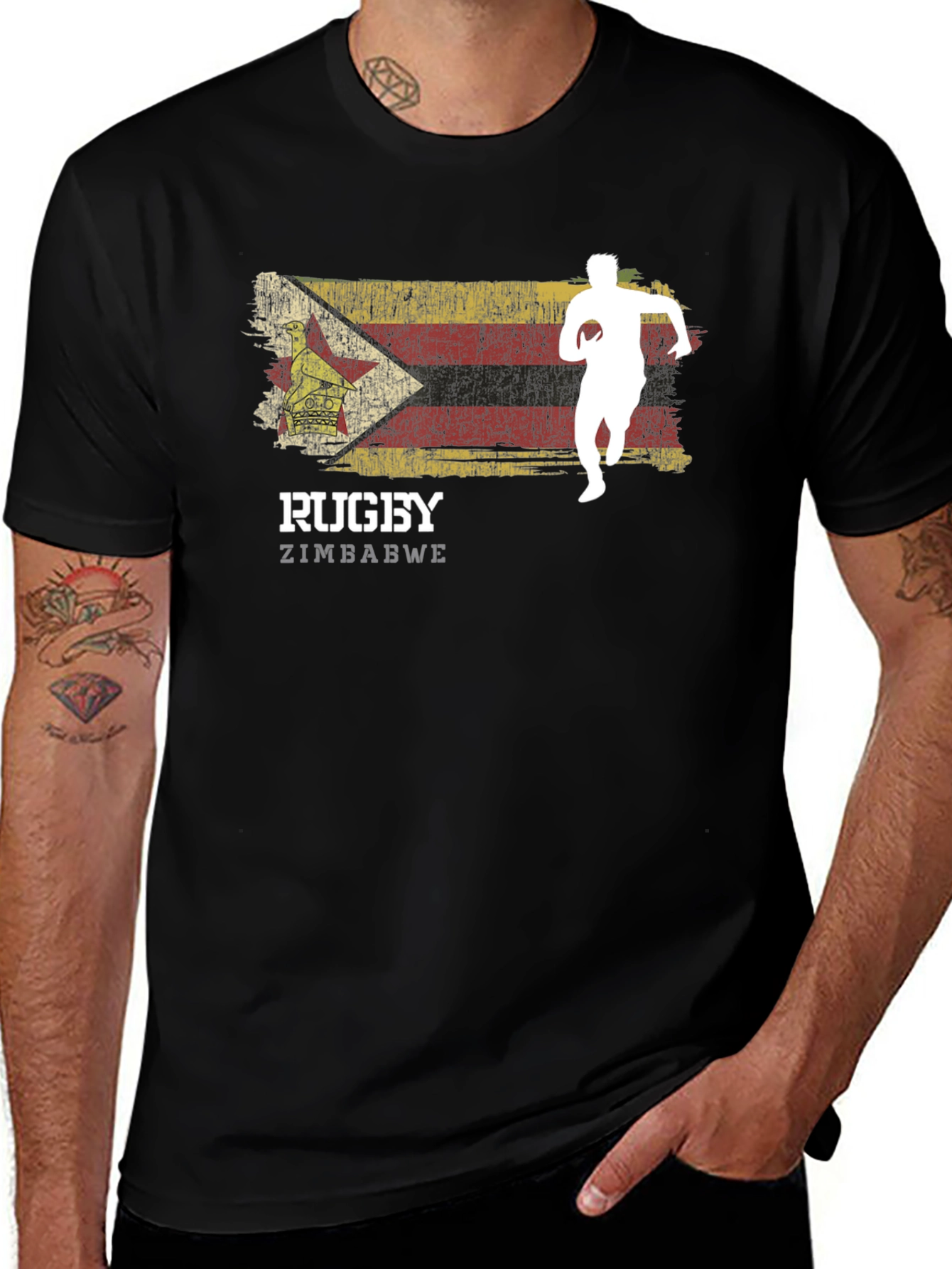 Zimbabwe Rugby T-Shirt - Distressed Flag Design