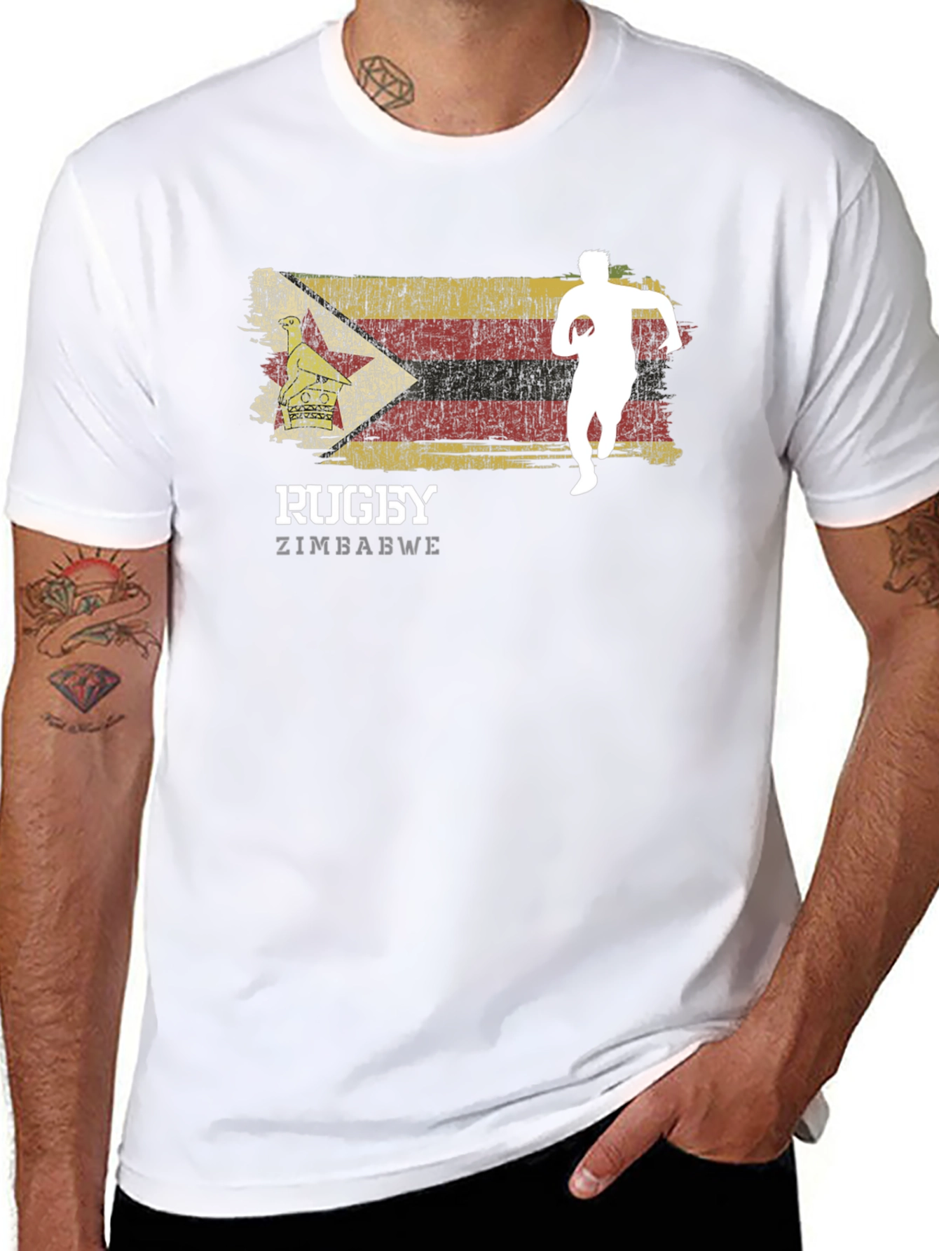Zimbabwe Rugby T-Shirt - Distressed Flag Design