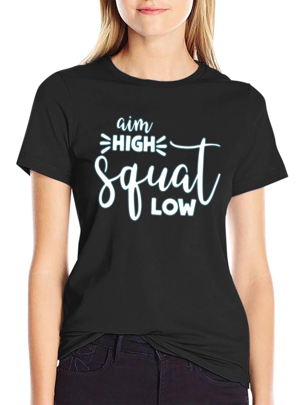 Aim High Squat Low Black Graphic T-Shirt