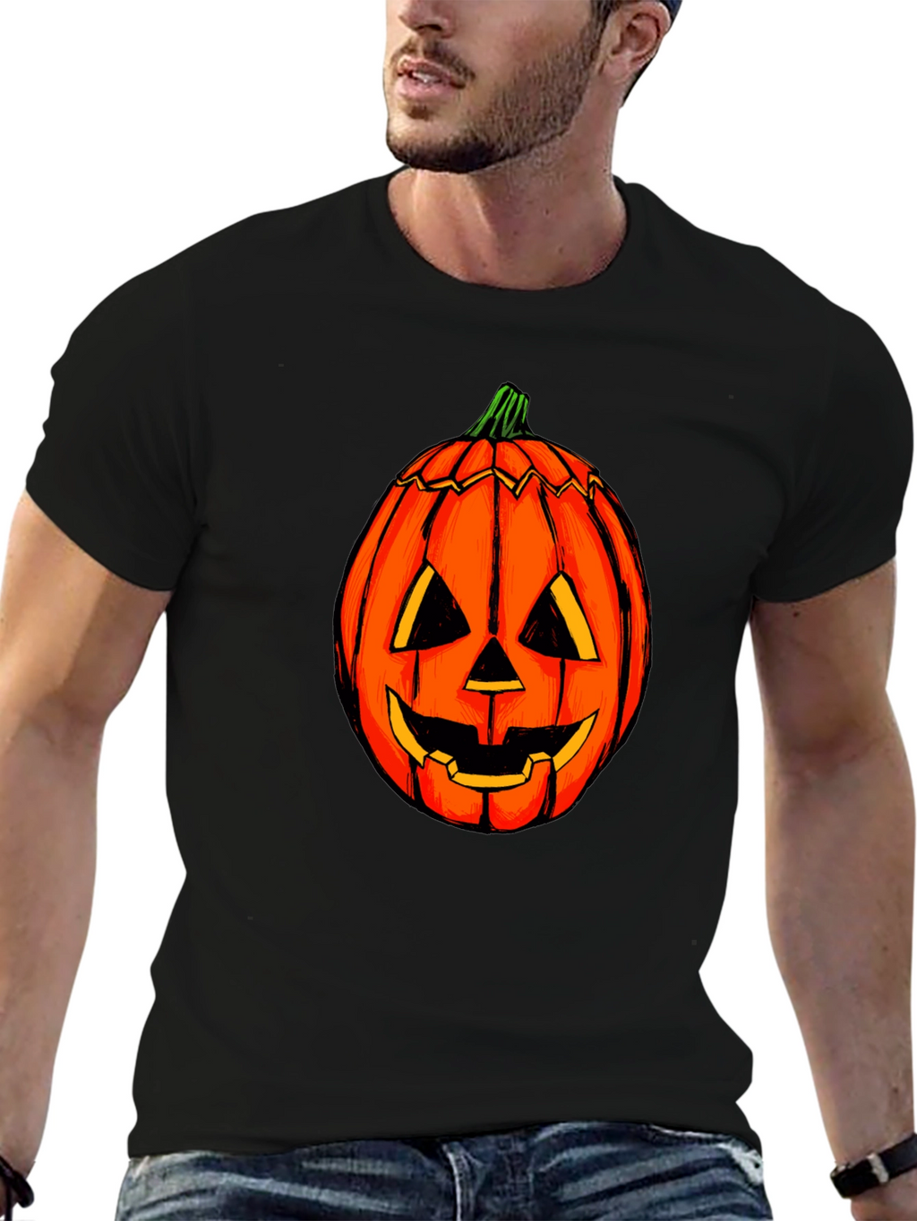 Halloween Pumpkin Graphic Tee - Black