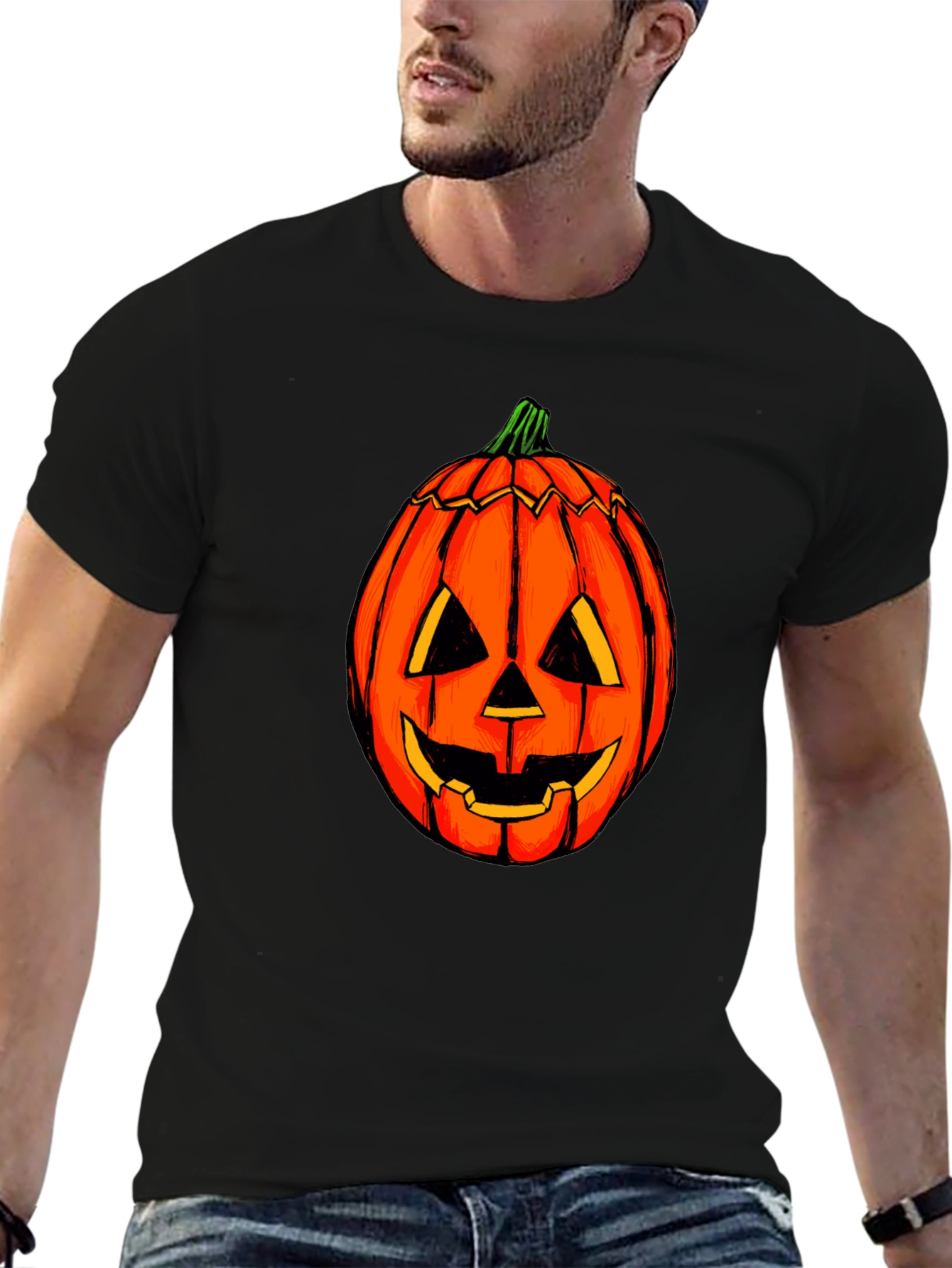 Halloween Pumpkin Graphic Tee - Black