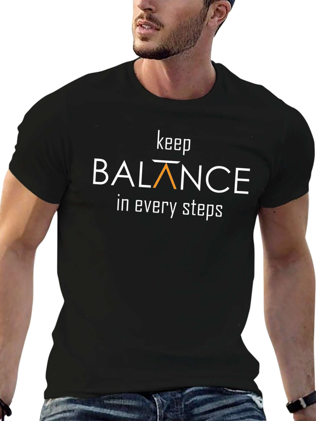 Keep Balance T-Shirt - Black Crew Neck