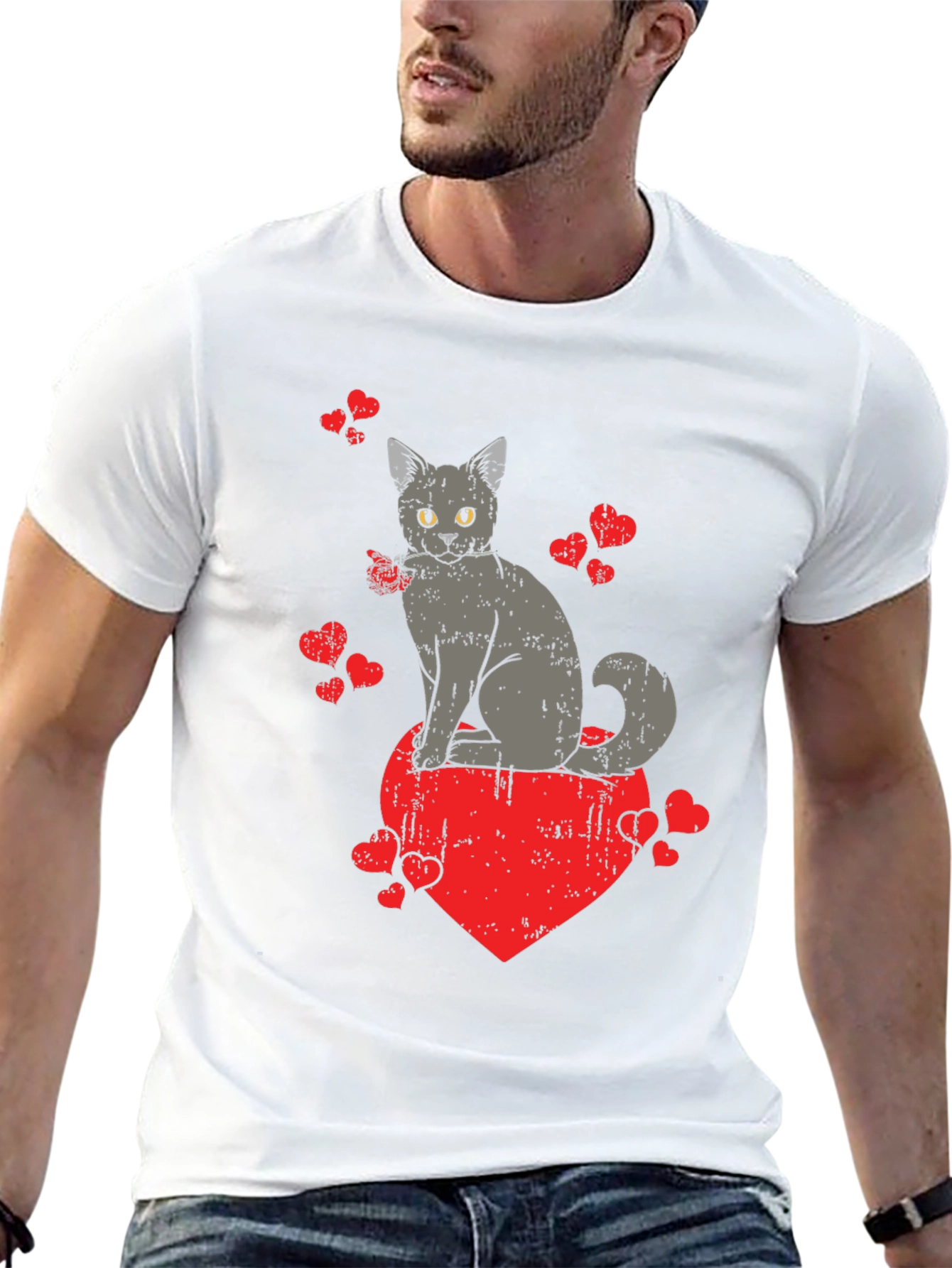 Cat Heart Valentines Day Graphic T-Shirt