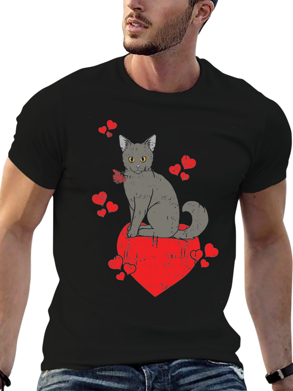 Cat Heart Valentines Day Graphic T-Shirt