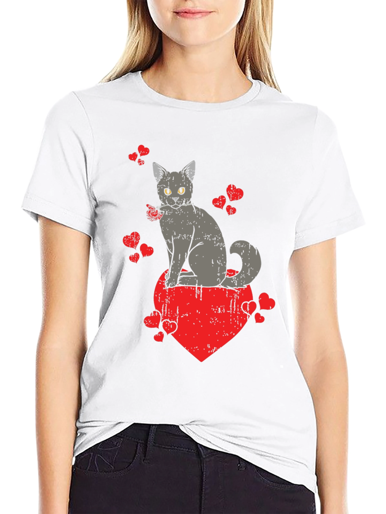 Cat Heart Valentines Day Graphic T-Shirt