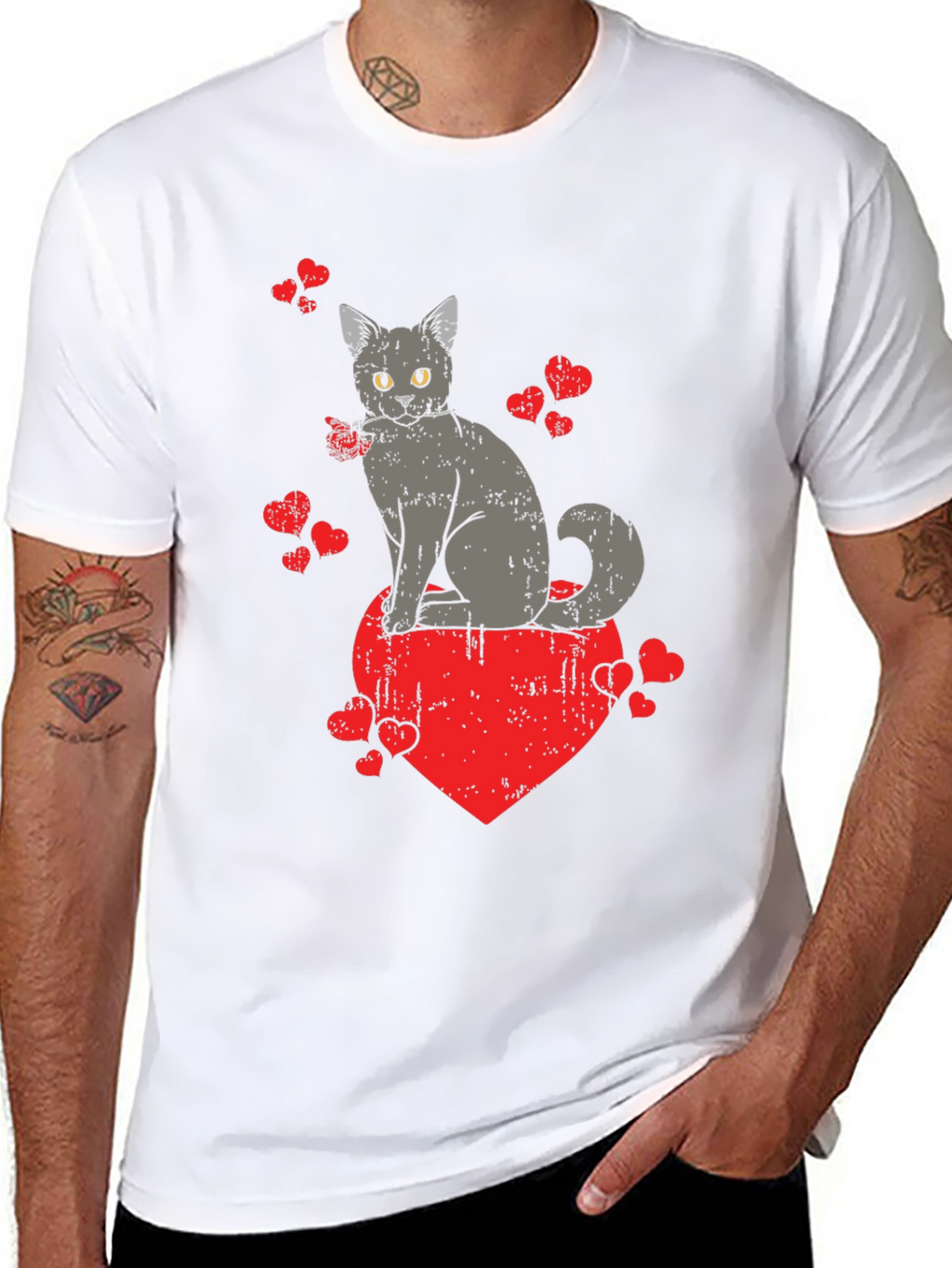 Cat Heart Valentines Day Graphic T-Shirt