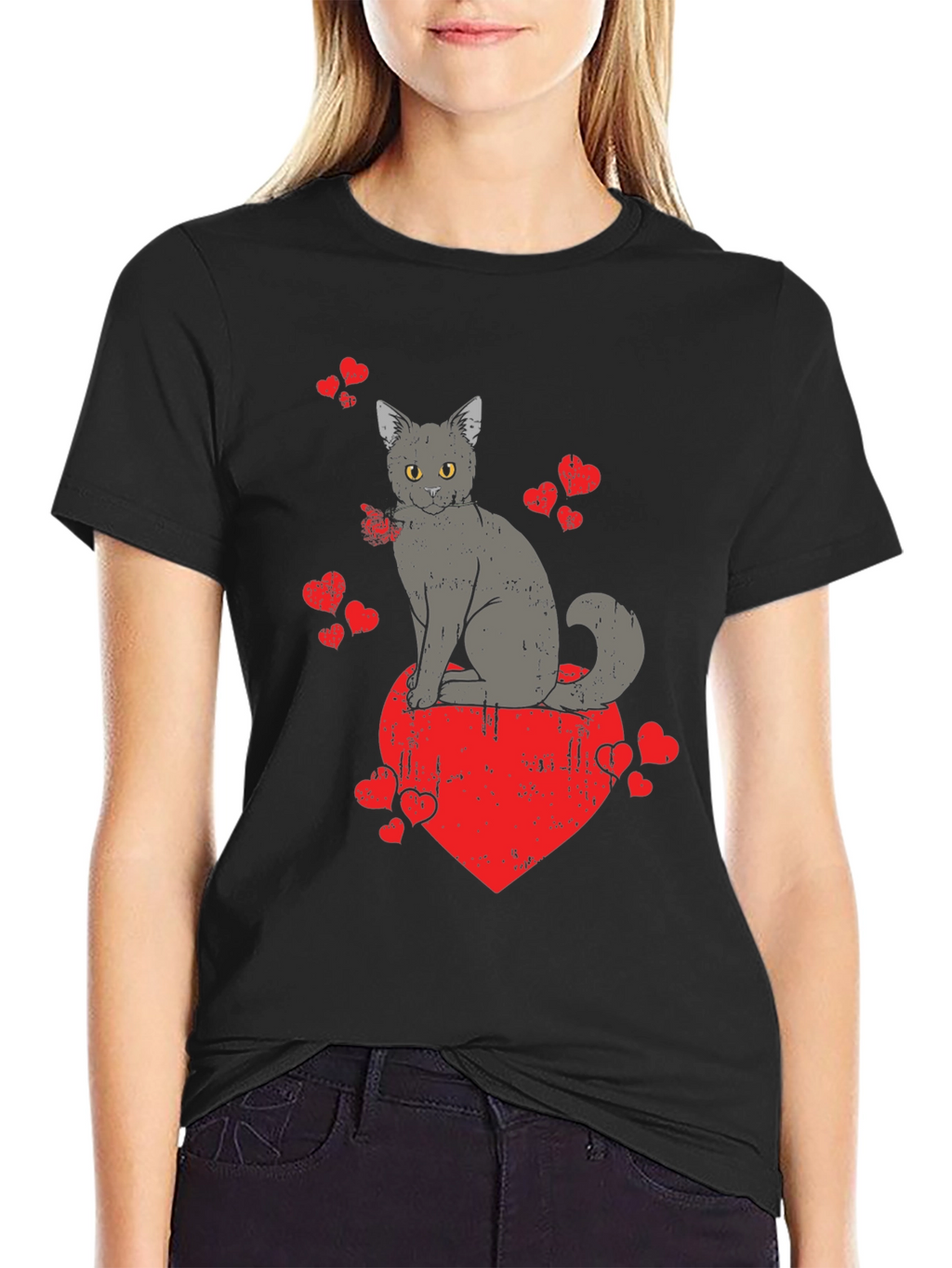 Cat Heart Valentines Day Graphic T-Shirt
