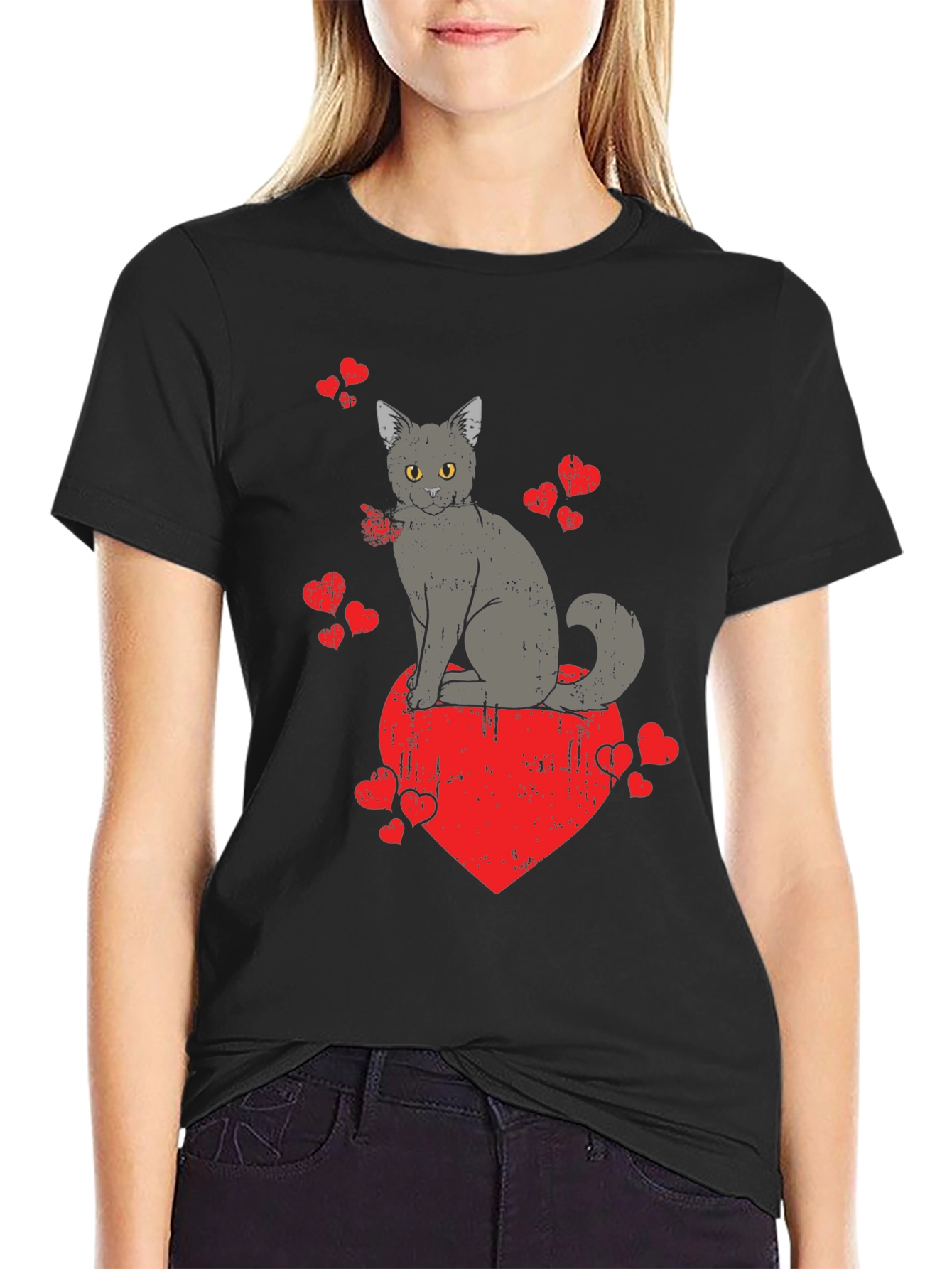Cat Heart Valentines Day Graphic T-Shirt