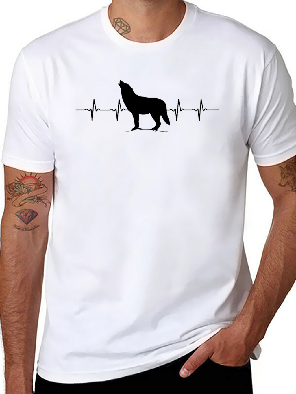 Wolf Heartbeat T-Shirt - Mens Black Graphic Tee