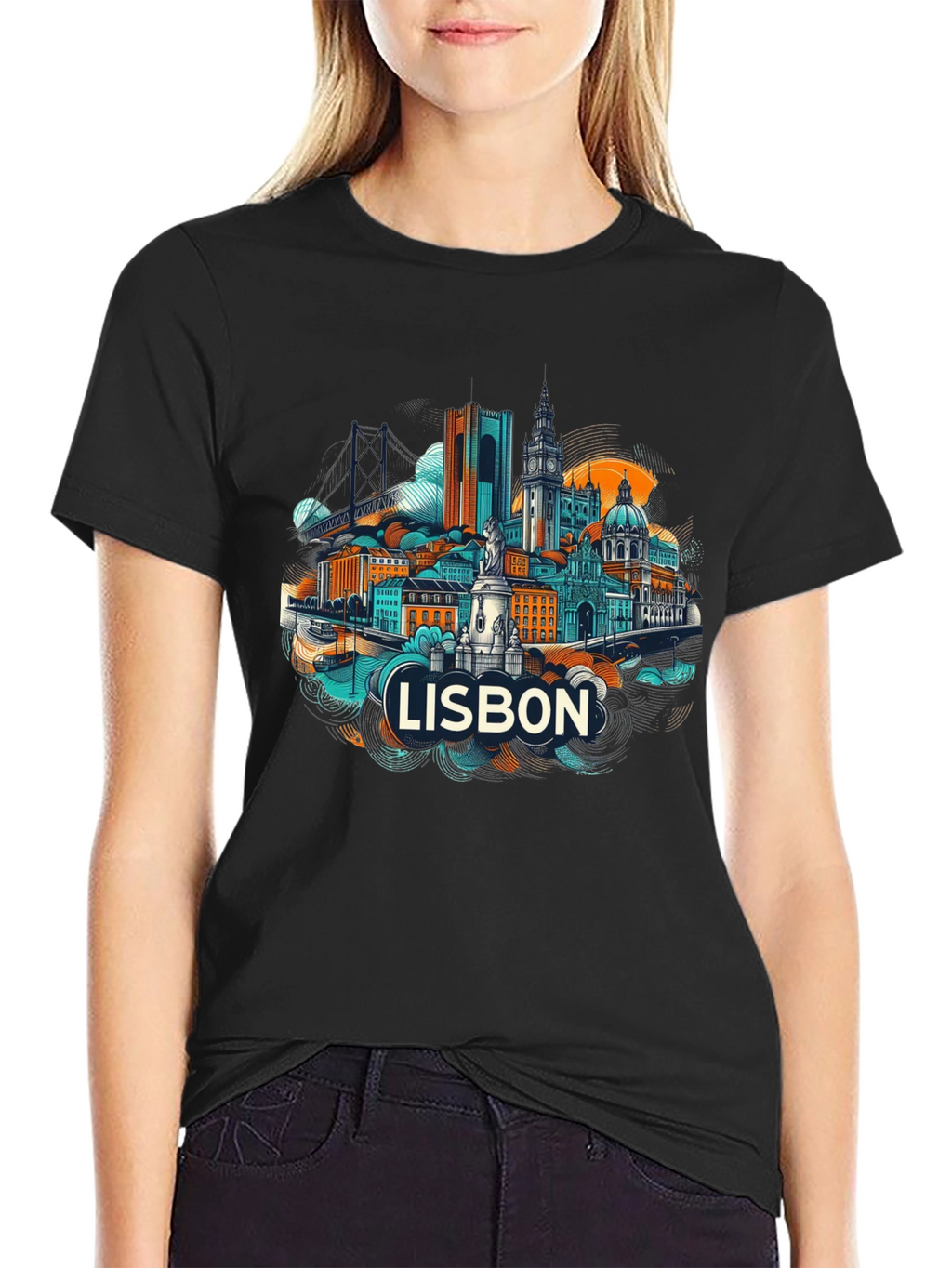 Lisbon Cityscape Graphic T-Shirt