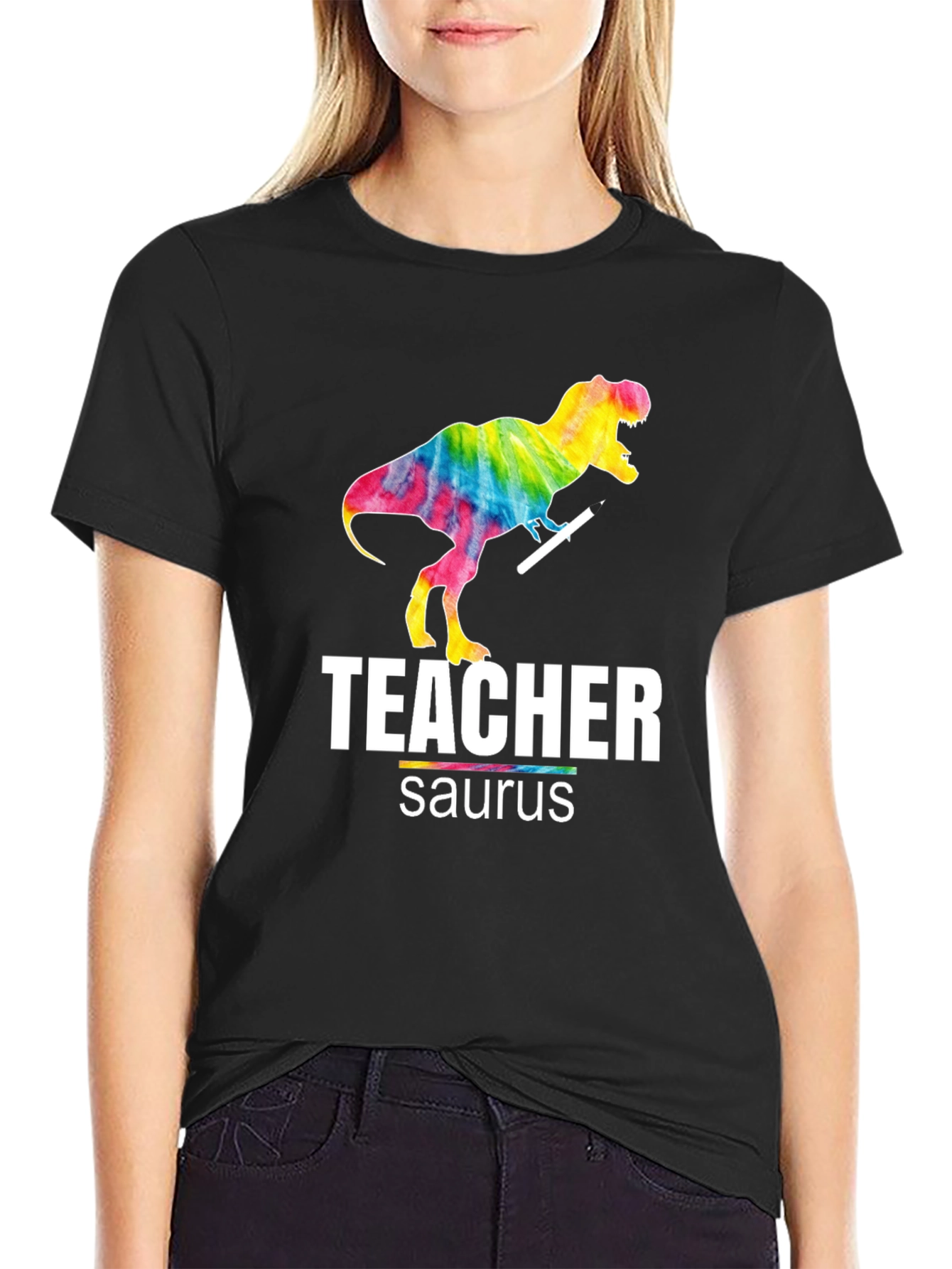 Teacher Saurus T-Shirt - Colorful Dinosaur Design