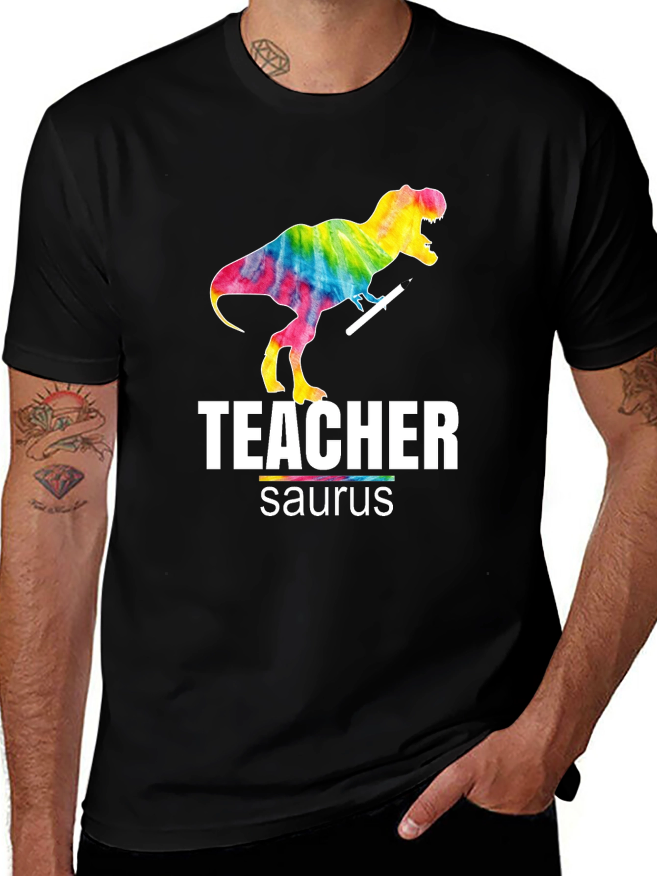 Teacher Saurus T-Shirt - Colorful Dinosaur Design