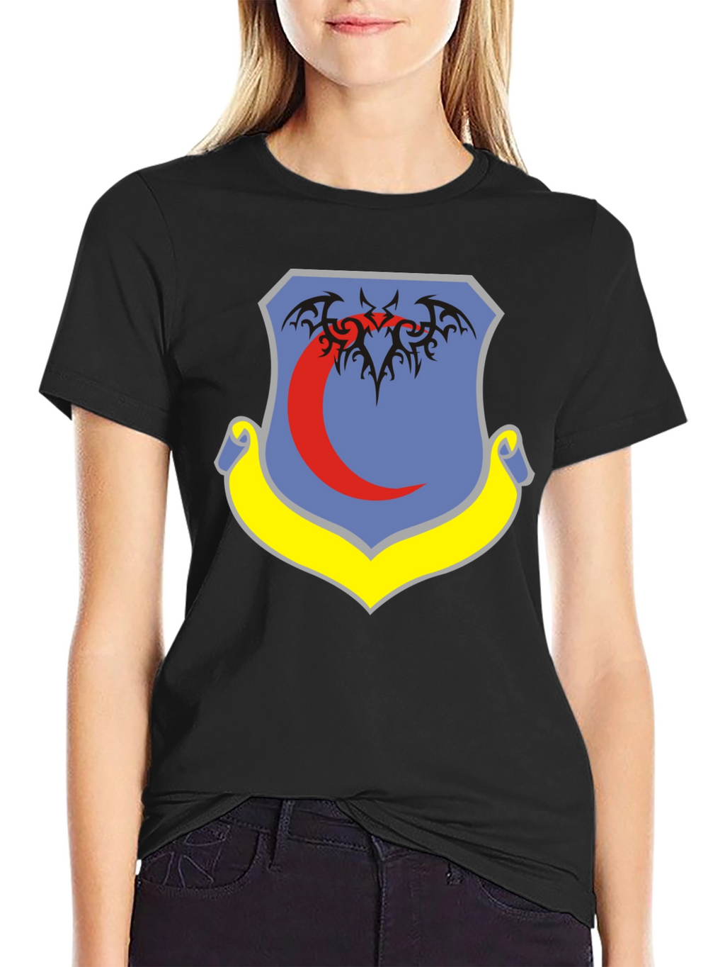 Black T-Shirt with Emblem Design